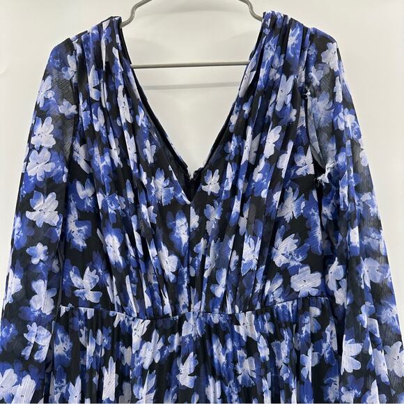 RTR ML Monique Lhuillier Melanie Black White & Blue Floral Maxi Dress Sz 10 - Picture 3 of 13